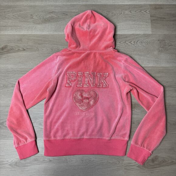 Y2K Vintage Victoria’s Secret PINK Velour Bling Jacket Size XS Hooded RARE - Picture 1 of 7